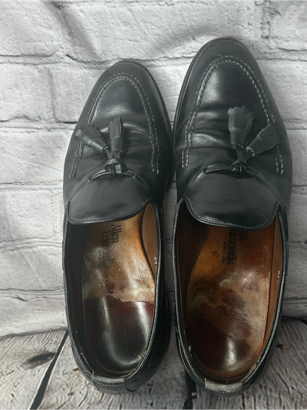 Vtg Allen Edmonds Old Money Ivy League Black Leather Tassel Preppy Loafers 8C